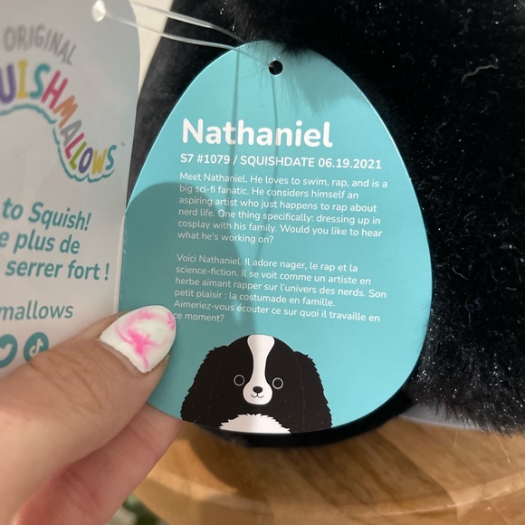 NWT squishmallows “Nathaniel” black and white cocker spaniel 7” squish - Picture 2 of 4